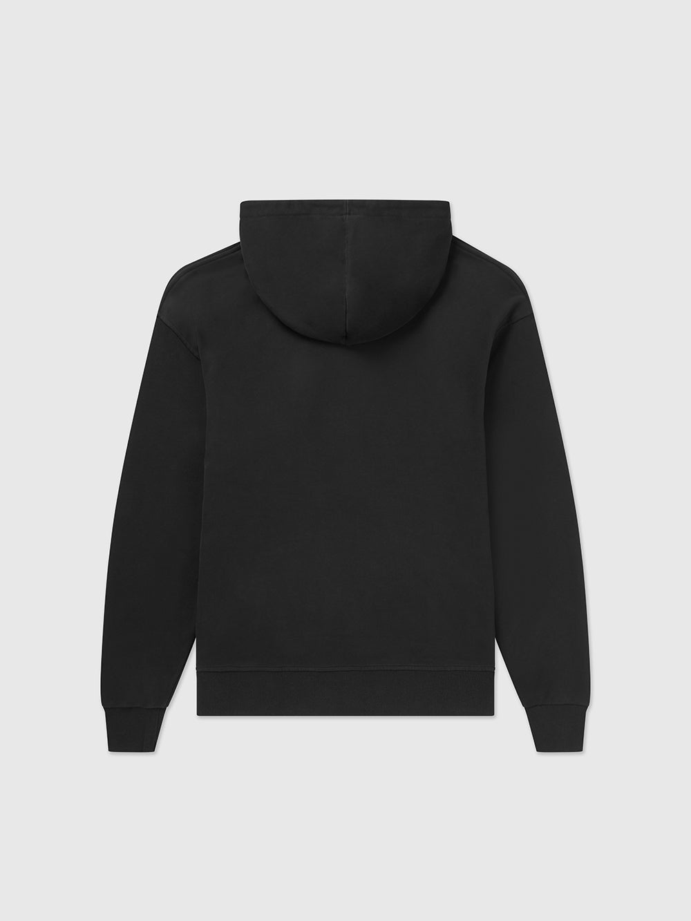 Back image of relaxed fit pullover black hoodie. Featuring a subtle embroidered Help for Heroes logo on the sleeve