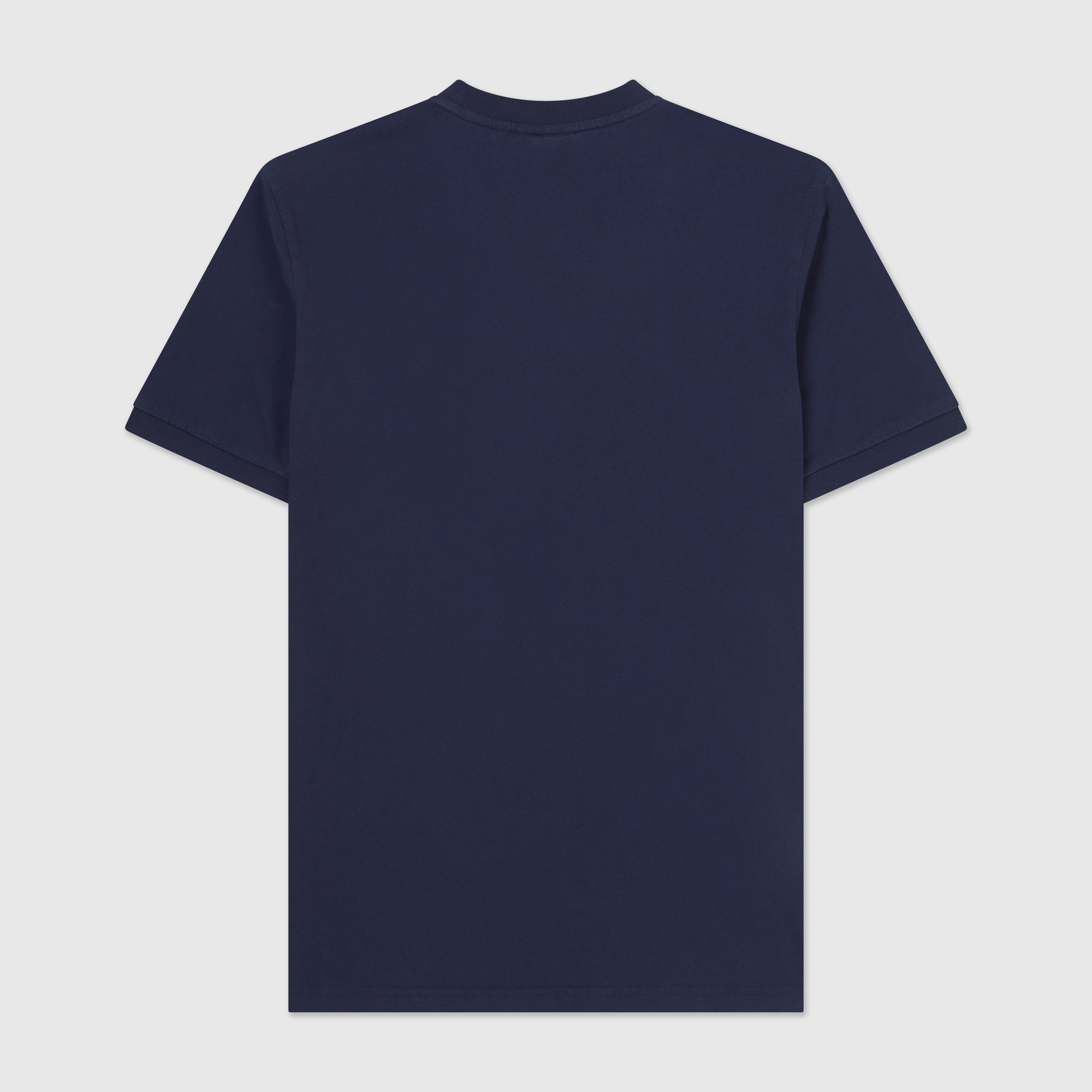 Back image of  washed navy blue t-shirts with a chest pocket and a subtle Help for Heroes embroidered logo on the sleeve
