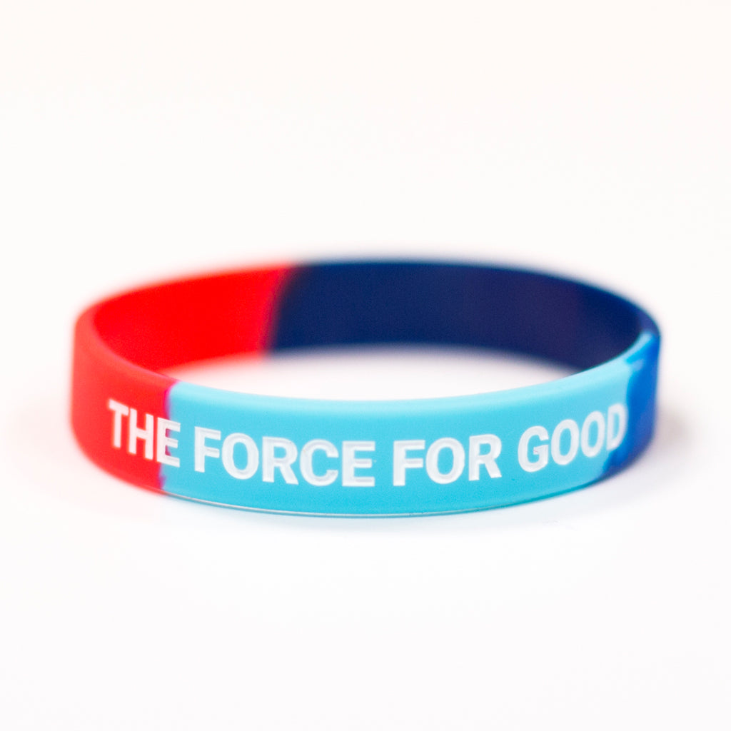 Silicone tri colour wristbands featuring the Help for Heroes logo in white text