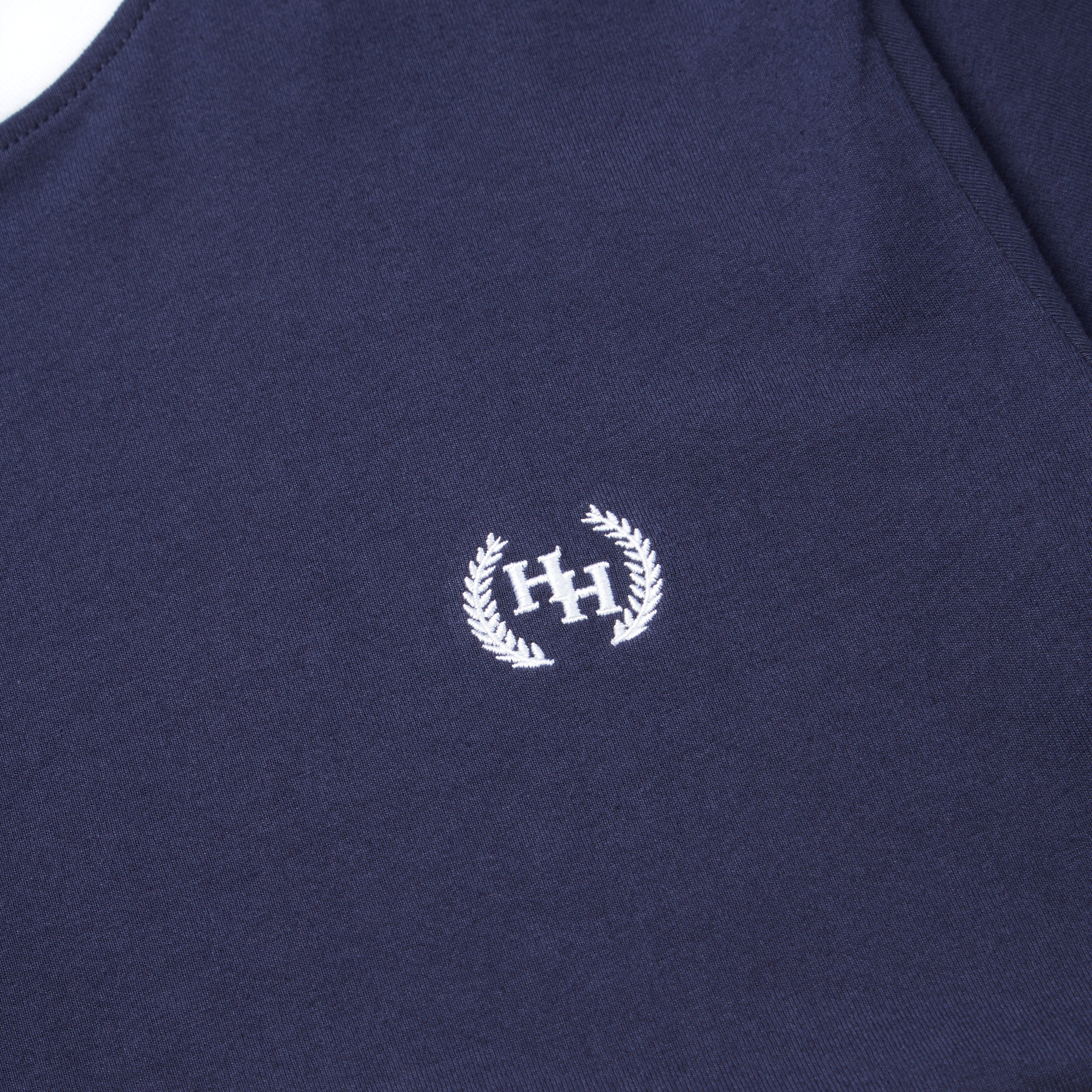 Help for Heroes wreath logo detail on chest of navy blue t-shirt