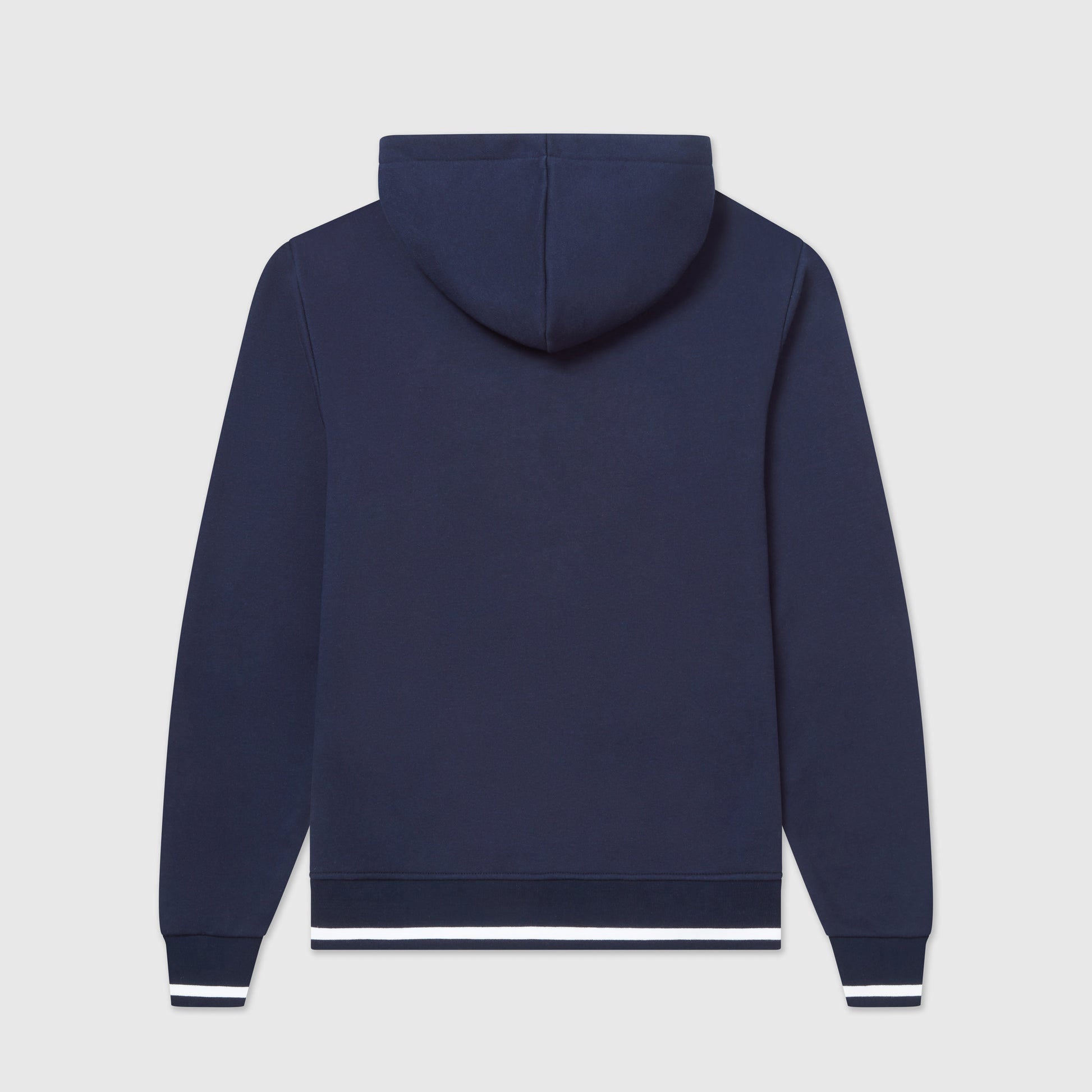 Back image of navy blue pullover hoodies with a Help for Heroes wreath logo design on the chest and tipped detailing to cuffs