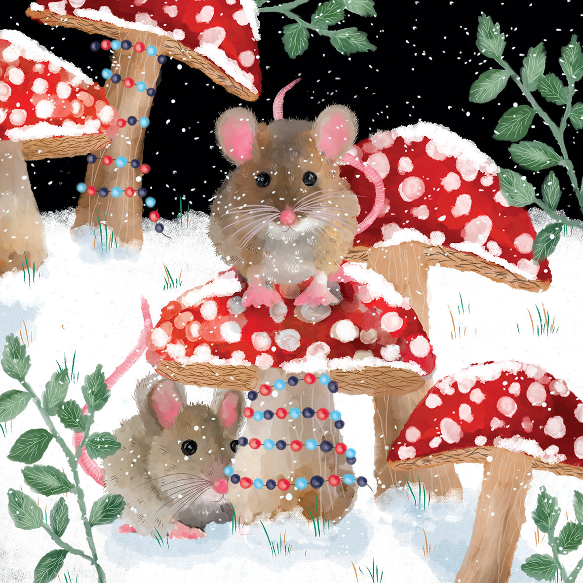 Help for Heroes Charity Christmas card with two festive mice playing in the snow