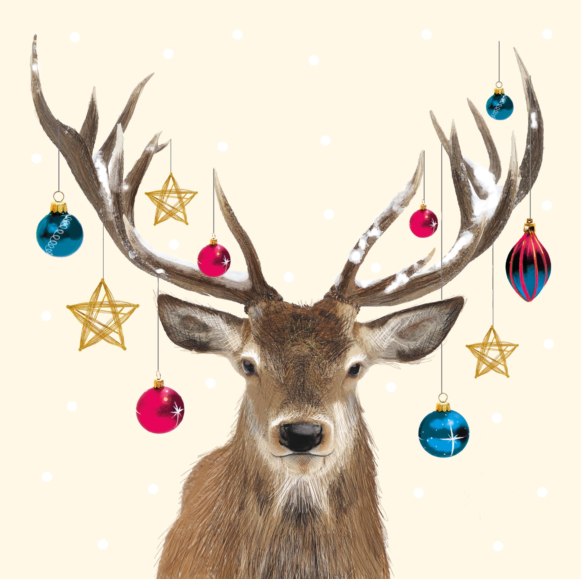 Help for Heroes Charity Christmas card featuring a festive deer dressed in baubles for Xmas