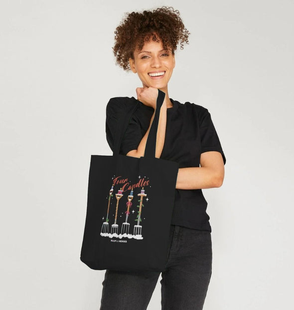 FOUR CANDLES REUSABLE TOTE BAG BLACK