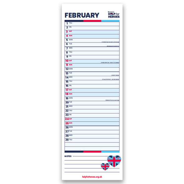 Help for Heroes 2024 Slimline Calendar