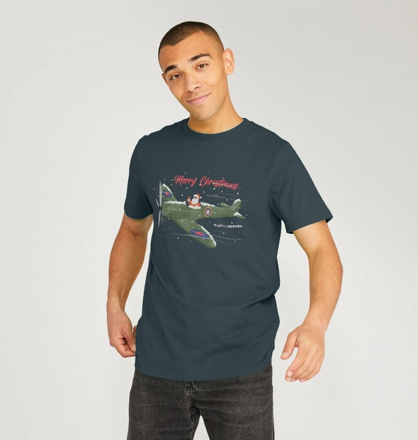 SANTA IN A SPITFIRE CHRISTMAS T-SHIRT DENIM BLUE