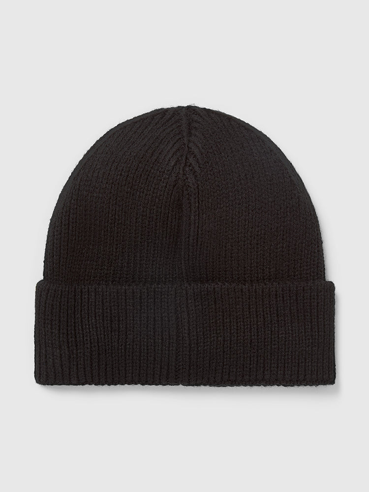 Back flat lay image of a Help for Heroes charcoal grey knitted beanie hat.
