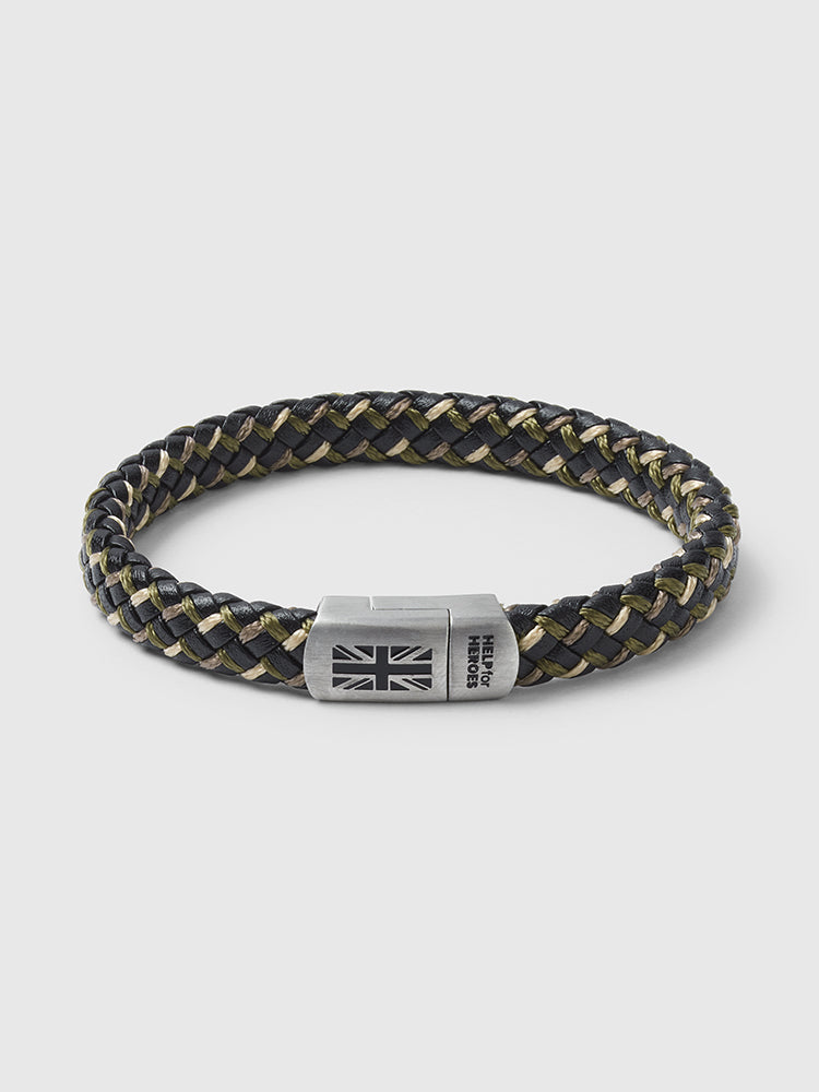 Help for heroes camouflage wristband, with logo and union jack on clasp 
