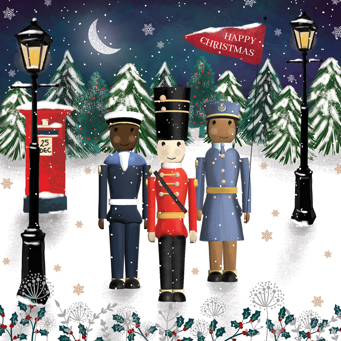 Help for Heroes charity Christmas card featuring military heroes in a beautiful snowy scene.