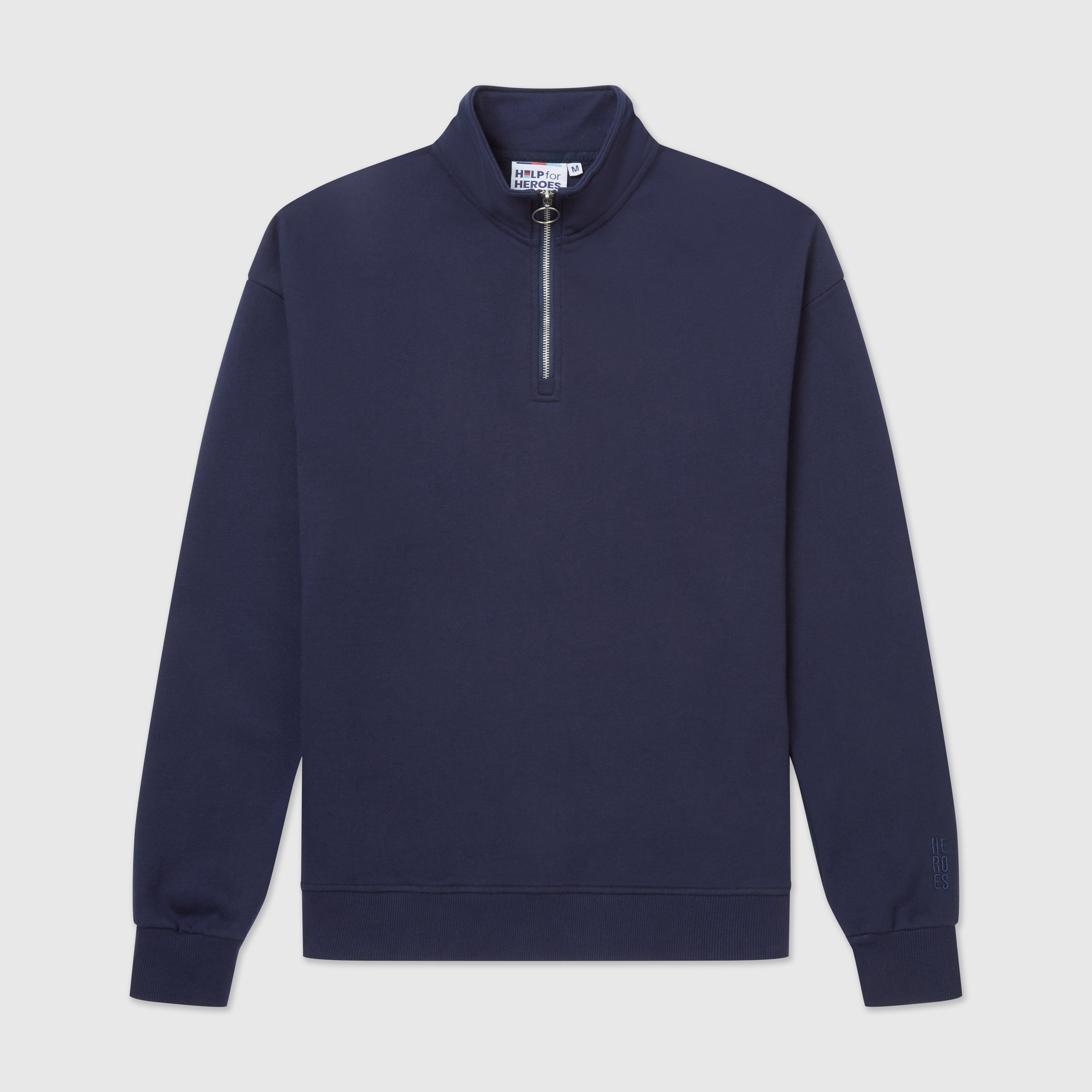 Unisex Essential Relaxed Heroes Half Zip Sweatshirt Washed Navy
