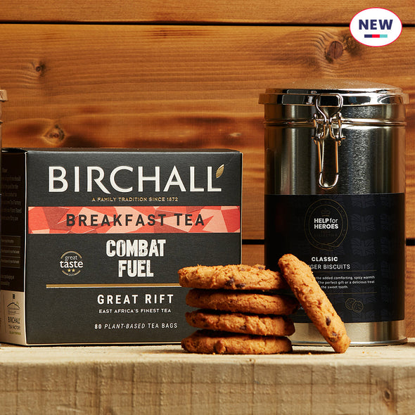 Help for Heroes Ginger Biscuits Tin and Birchall Tea Bundle