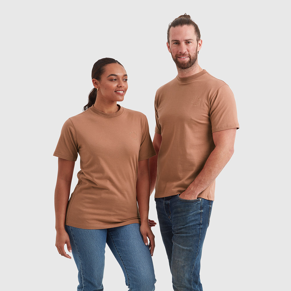Unisex Heroes Patch Crew Neck T-Shirt Mocha