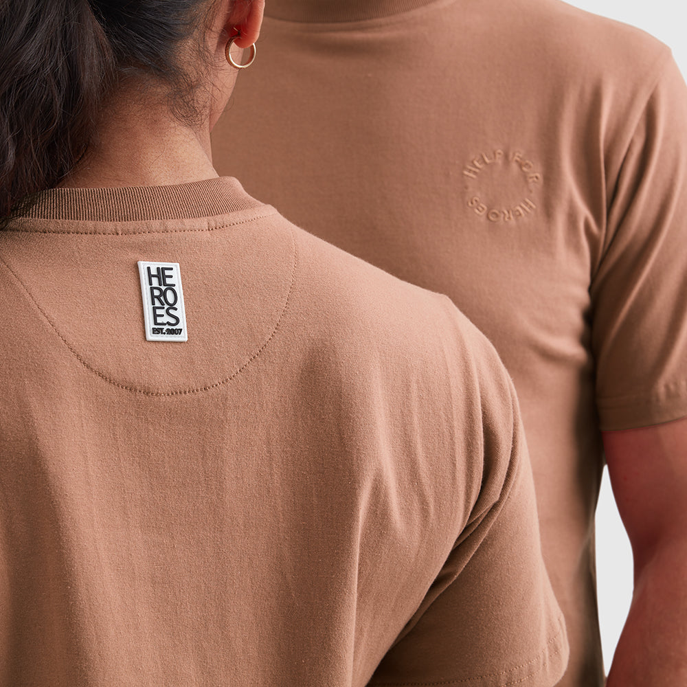 Unisex Heroes Patch Crew Neck T-Shirt Mocha