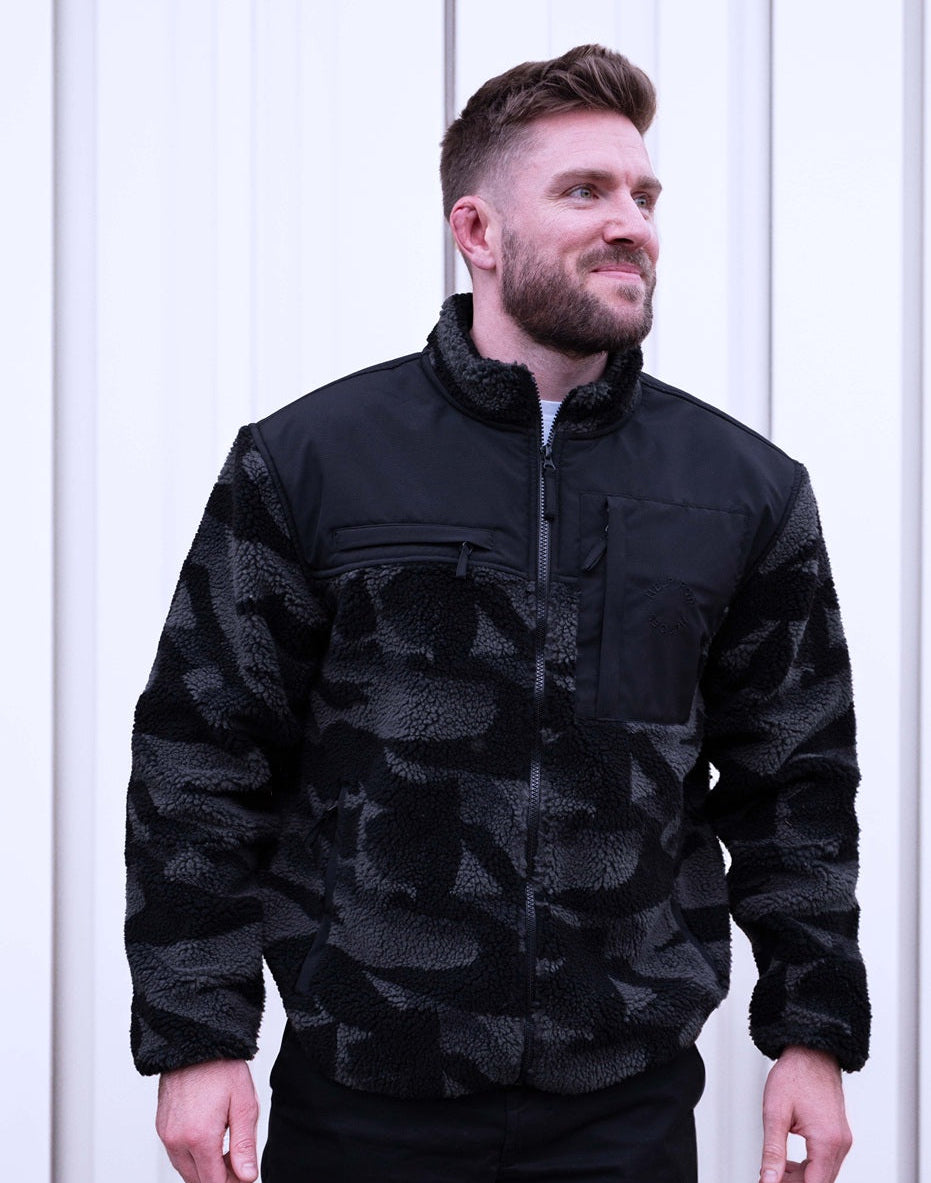 Heavyweight Fleece Jacket, Grey Camo