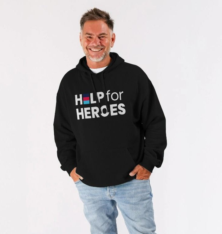Man wearing a black Help for Heroes logo hoodie