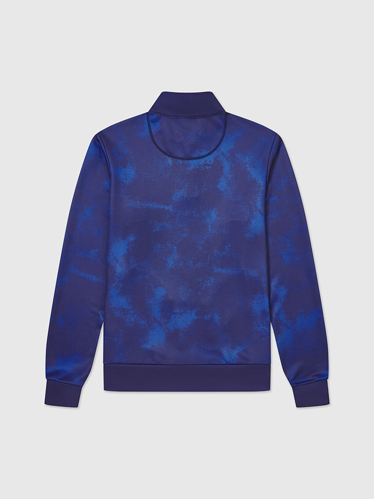 Back image of mid layer blue sports top, featuring printed Help for Heroes logo