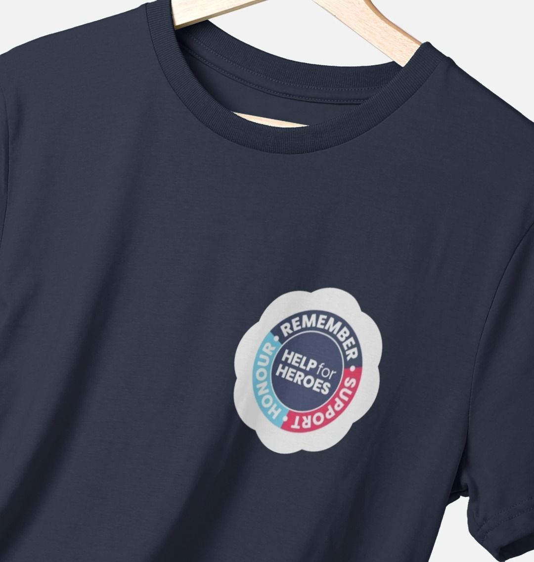 Close up of Help for Heroes Remembrance Day T-shirt logo
