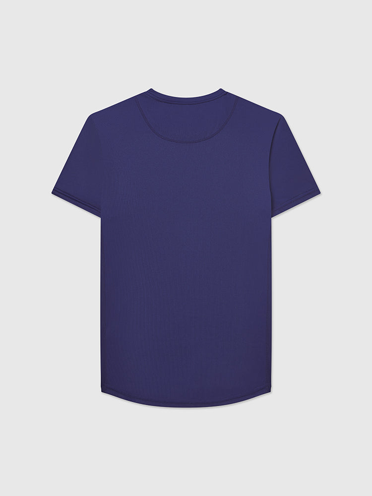 Back image of blue sports top featuring the help for heroes logo printed on the chest