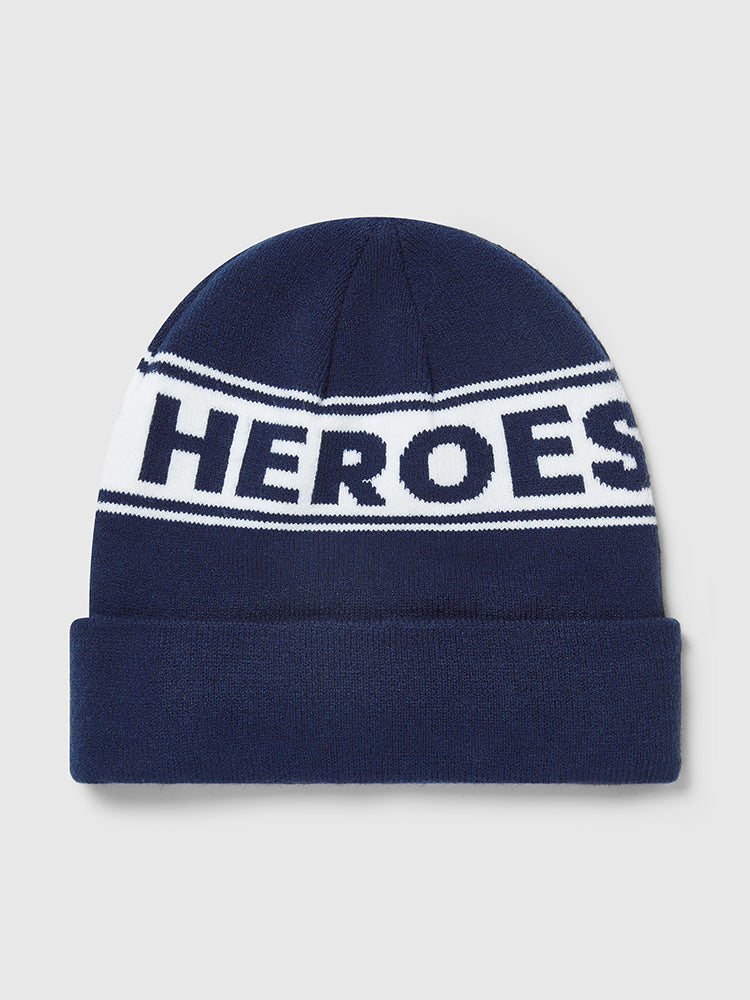 Navy beanie hat, featuring Help for Heroes and tri colour logo