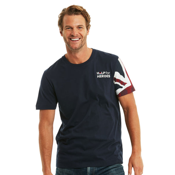 Navy Union Jack Sleeve Patriotic T-Shirt