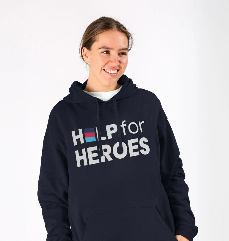 Navy Help for Heroes Organic Cotton Hoodie, model