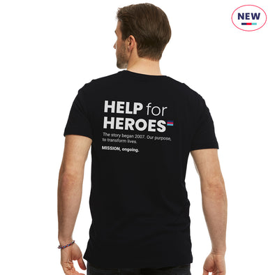 Help for Heroes Origin The Cause Back Print T-Shirt in Black