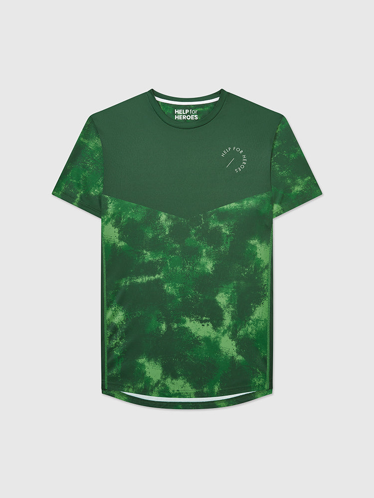 Front image of Help for Heroes sports top, featuring printed logo on the chest