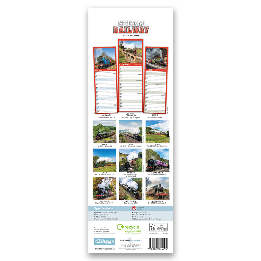 Steam Railway Slimline 2024 Calendar Help for Heroes