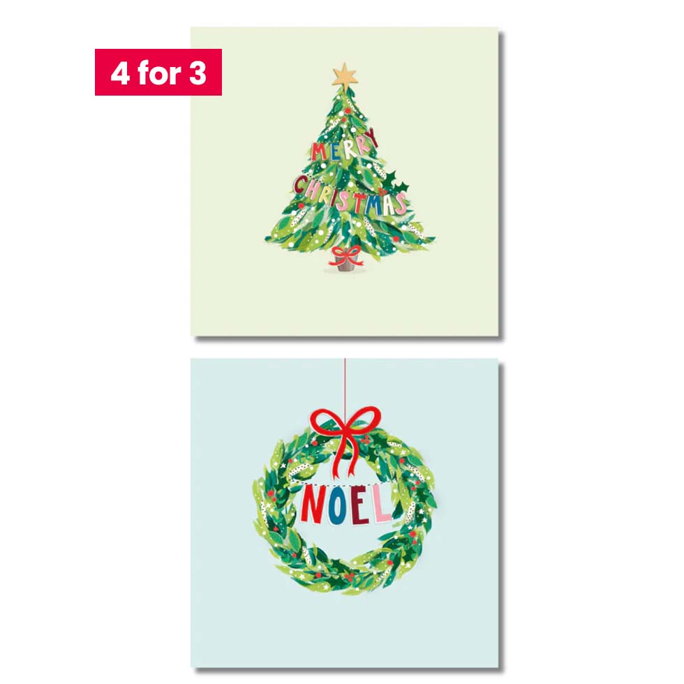 Charity Christmas Cards - Tree & Wreath 20pk