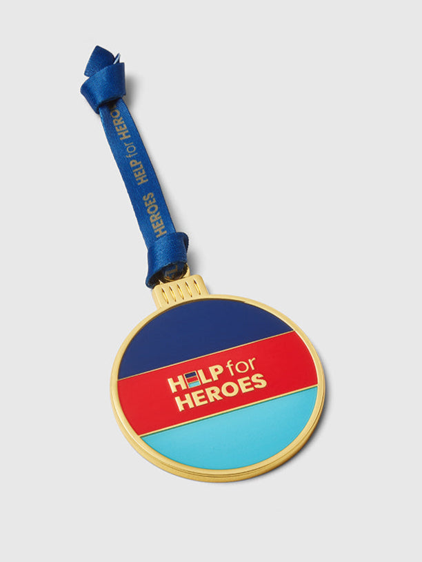 Help for Heroes enamel xmas decoration depicting a tri-colour bauble