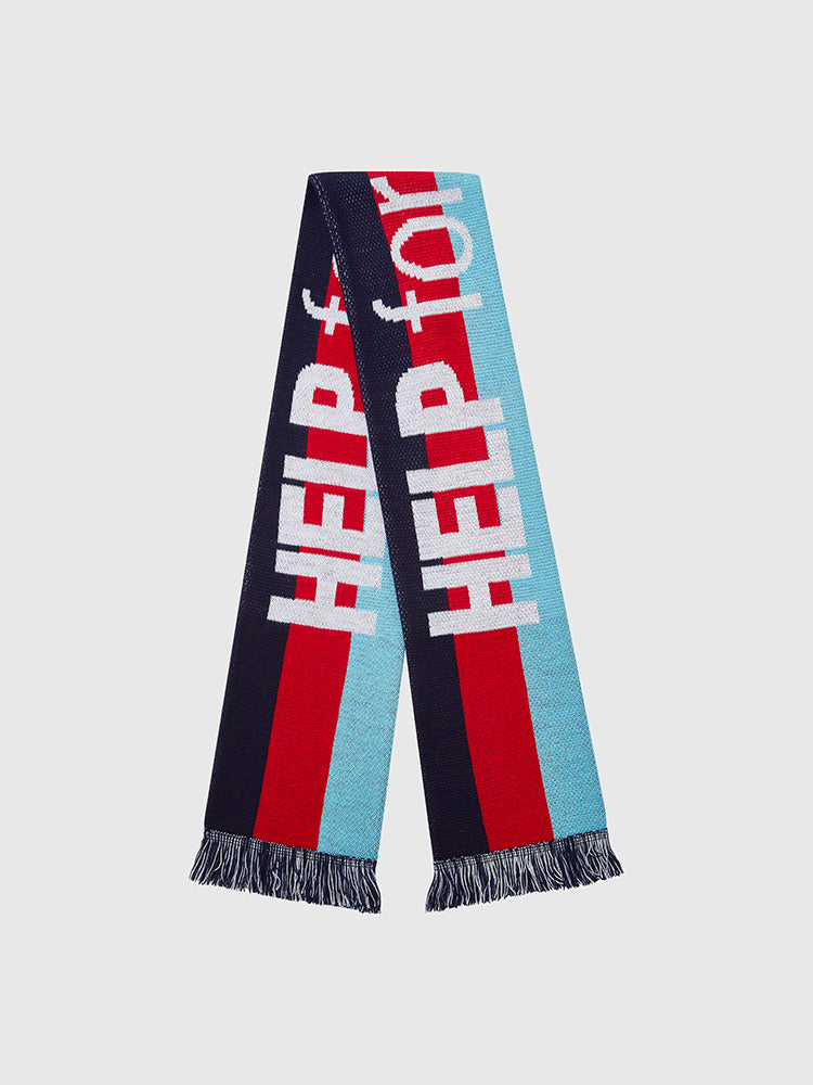 Image of Help for Heroes tri colour scarf, featuring a stripe design with Help for Heroes written in white