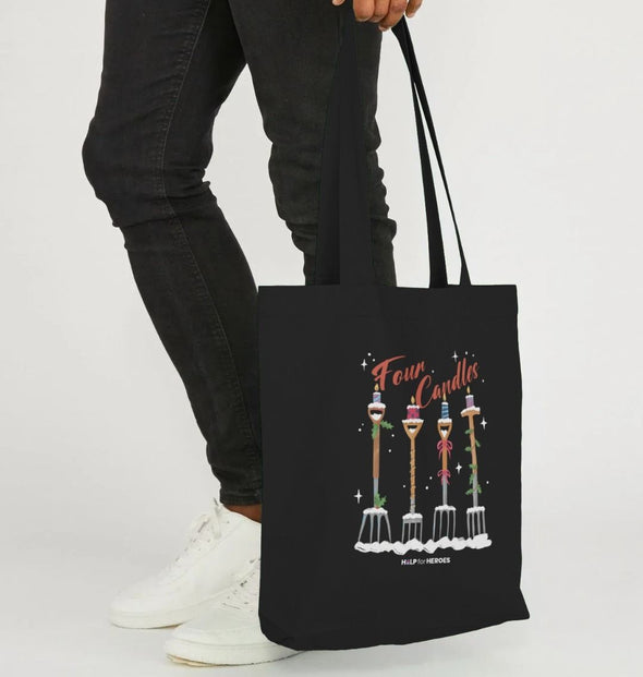 FOUR CANDLES REUSABLE TOTE BAG BLACK