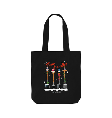 Black FOUR CANDLES REUSABLE TOTE BAG BLACK