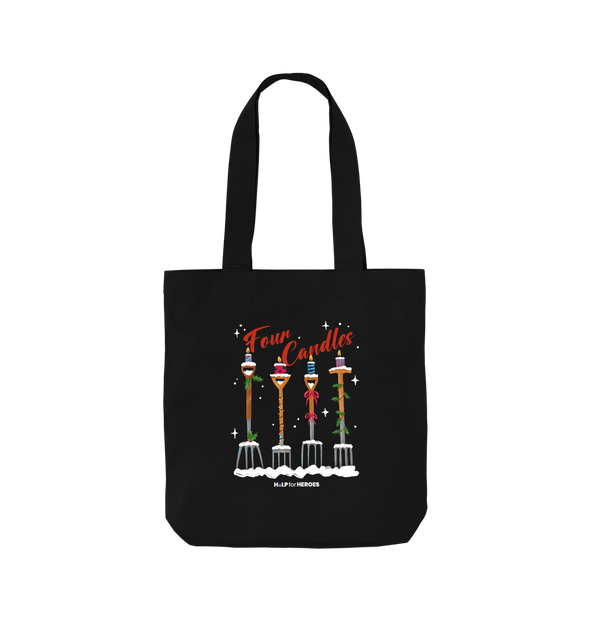 Black FOUR CANDLES REUSABLE TOTE BAG BLACK