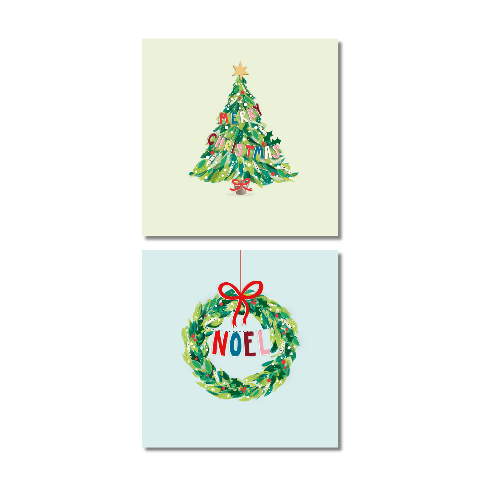 Help for Heroes Charity Christmas Cards featuring an Xmas tree and wreath designs