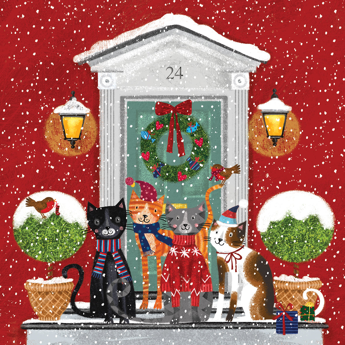 Help for Heroes Charity Christmas card featuring festive cats dressed for winter